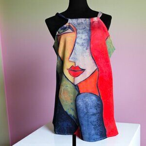NWOT PICASSO (MED) Artistic Picasso Face Multi Colored Tank Top